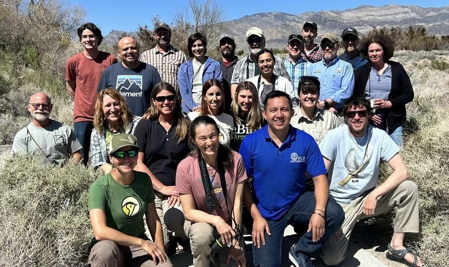 Members of the Desert Thrasher Working Group pose at the Las Vegas National Wildlife Refuge in 2023.